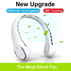 Ventilador de cuello portátil sin aspas, ventilador de refrigeración con velocidad ajustable de 360 °, silencioso, recargable, 5200mah