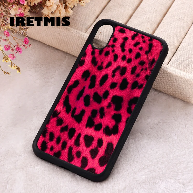 Iretmis phone cover cases for iphone 6 6S 7 8 Plus X Xs Max XR 11 12 13 MINI 14 15 Pro Soft Silicone TPU Pink Leopard