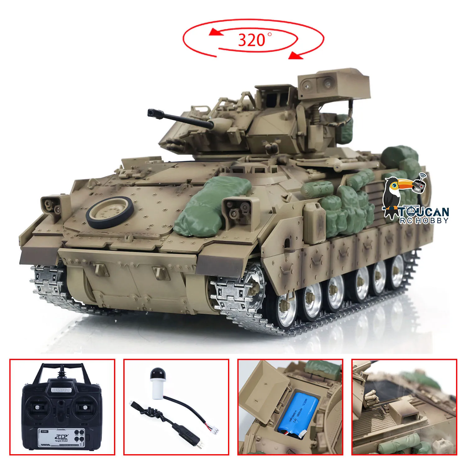 Tongde RC 1/16 Military Tank M2A2 Bradley Metal Tracks Road Wheel Radio Control RTR Combat Vehicles Cars TH23308