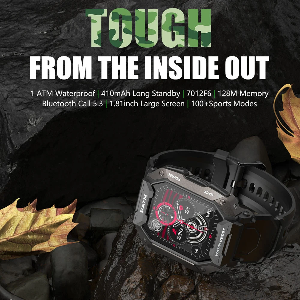 Outdoor Sports Compass Men 1.81" Screen Blue Tooth Call Smartwatch 1ATM Waterproof Smart Watches 128M Memory Heart Rate Health