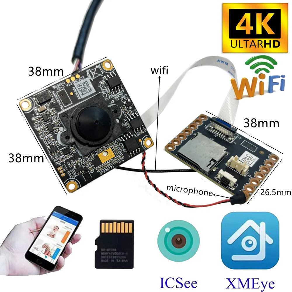 

IMX415 4K WIFI IP-камера 8 МП Starlight мини-модуль камеры 0.001lux аудио KR 1,6 мм отверстие 3,7 мм объектив видео Xmeye Icsee Sdk