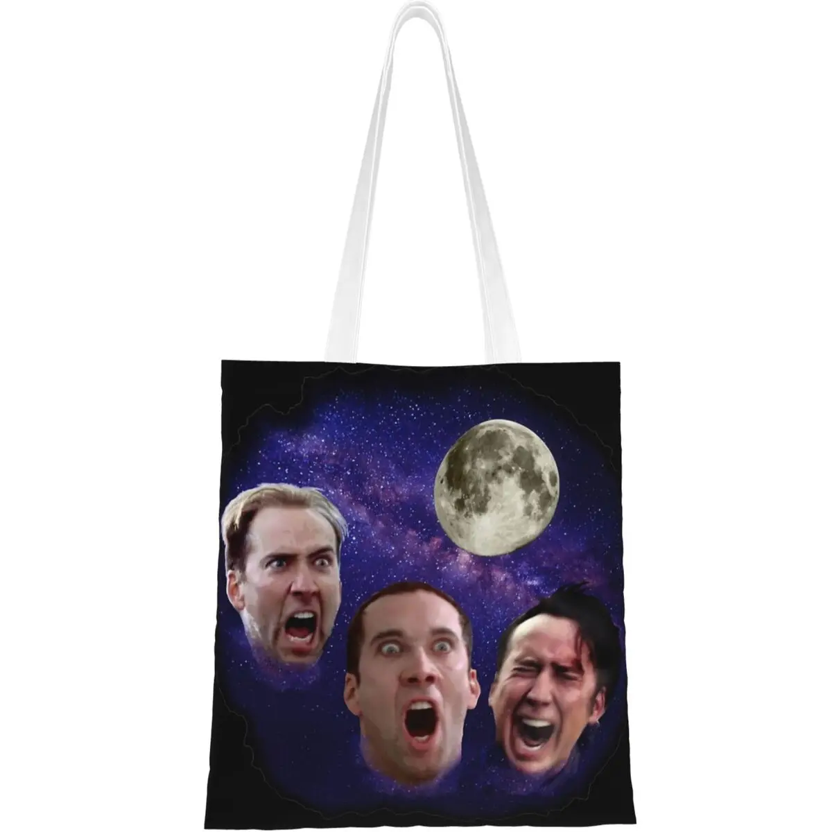 Nicolas Cage Moon Meme sacolas femininas, bolsa de lona, bolsa de ombro, bolsa de compras casual