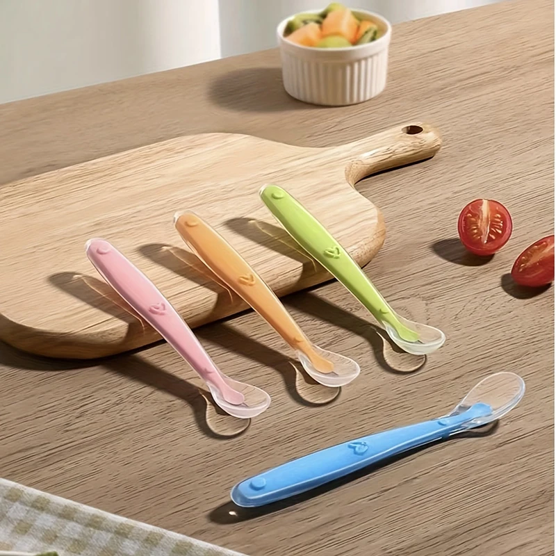 1/2pcs Soft Tip Baby Silicone Spoon  Safe Baby Feeding Spoon, Self Feeding Utensils for Kids Toddlers Training
