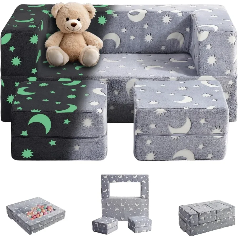 Kids sofa, illuminated in the dark modular children's exploration sofa, 3-in-1 folding children's sofa for toddlers