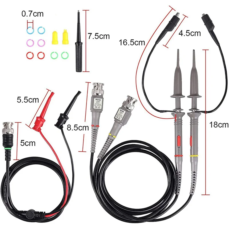Sondas de Clip de osciloscopio, Kit de cables de prueba, BNC, P6100, 100 MHz
