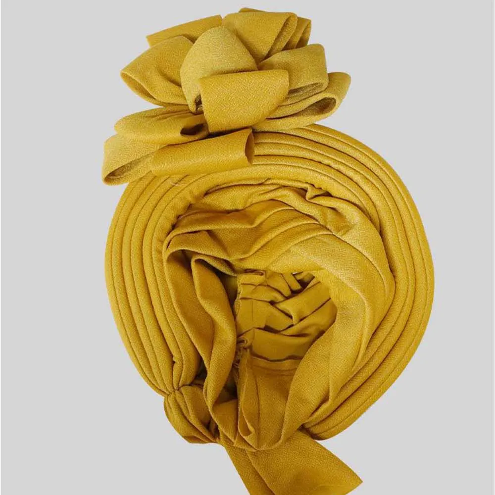 

2025 Nigeria Aso Oke Headtie Already Made Flower Cap African Auto Gele Wrapper Scarf For Women Wedding Party Head Wrap Headgear