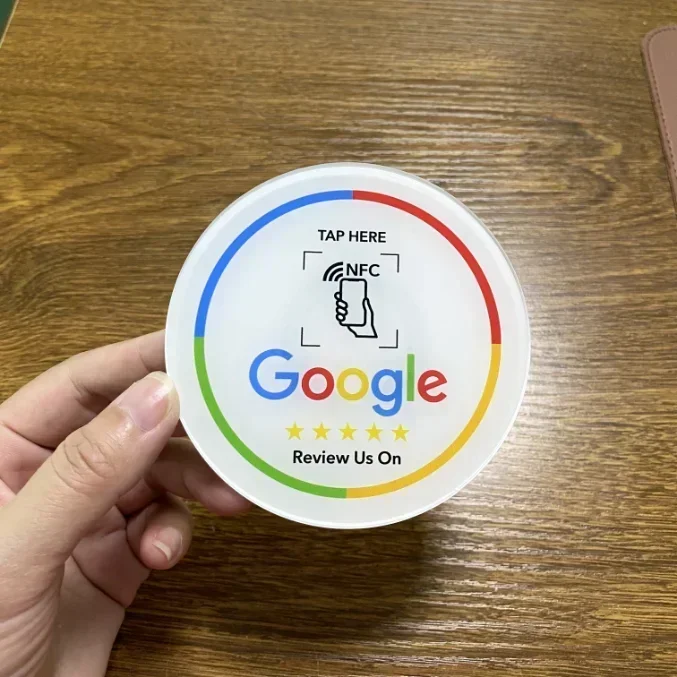 Programmable Google 13.56Mhz Round Card NFC Google Review display Round patch card brand holder With adhesive backing