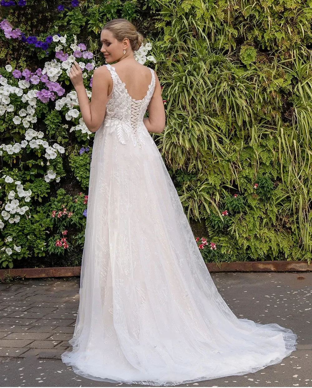 Flavinke, vestidos de novia personalizados con cuello en V y cintura imperio, vestido de novia con cordones en la espalda, vestido de novia de encaje para jardín para mujeres embarazadas