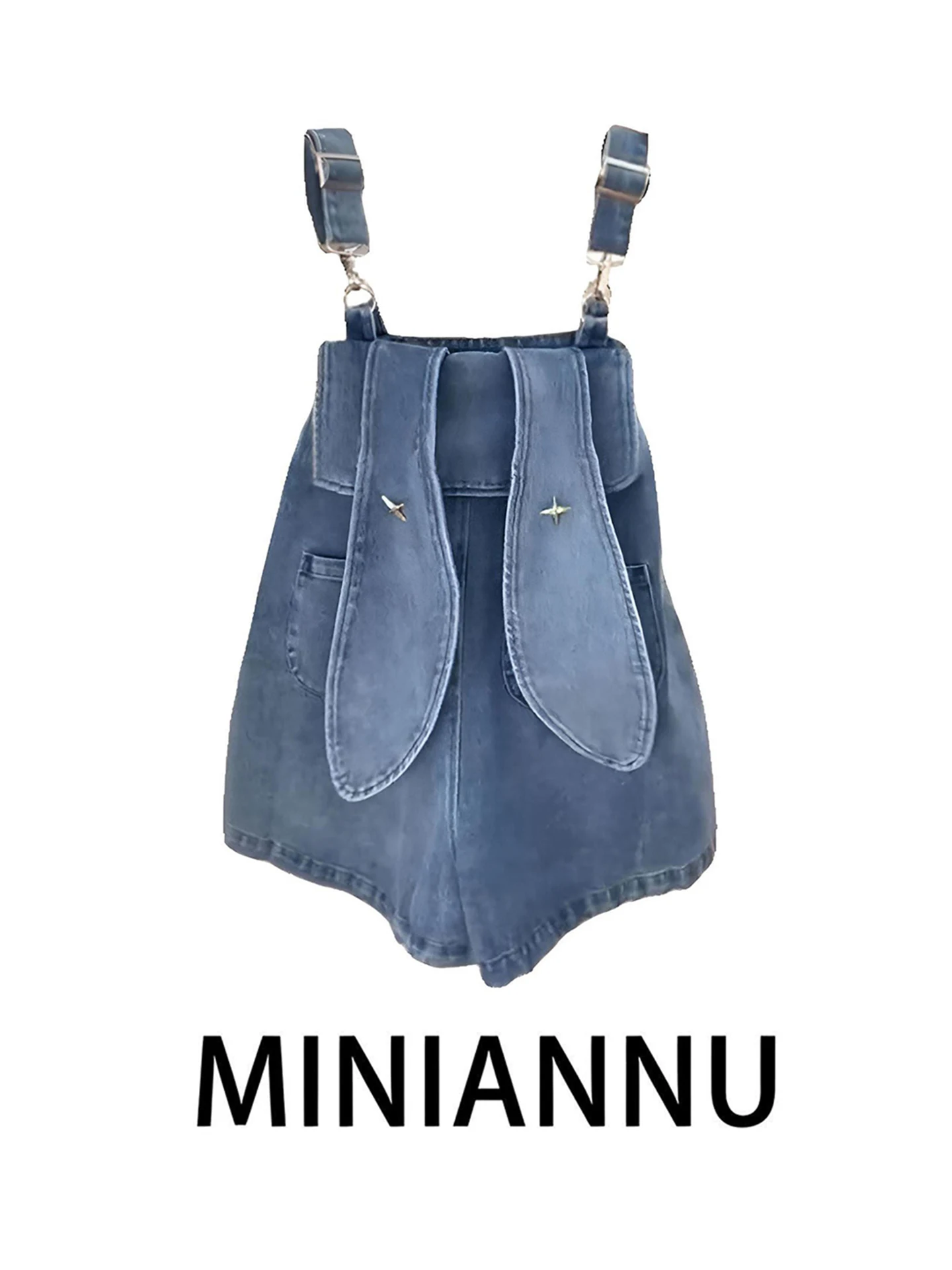 

plus Size Women's Denim orts Rabbit Ear Onesie Casual High Waist Straight Leg Korean Sle Comfortable Breathable Cotton Blend