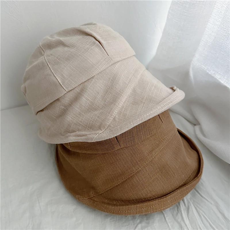 Japanese Linen Cap Female Thin Style Literary Sun Visor Breathable Cotton Hemp Fisherman Hat Retro Sunscreen Hat New Basin Hats