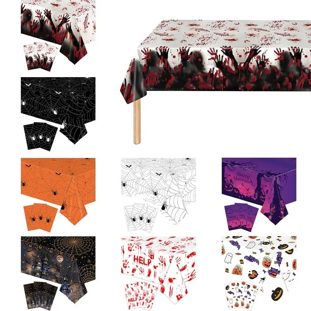 Halloween Disposable Tablecloths Pumpkin Ghost Bat Castle Table Cover Halloween Party Foil Tablecloth Decoration