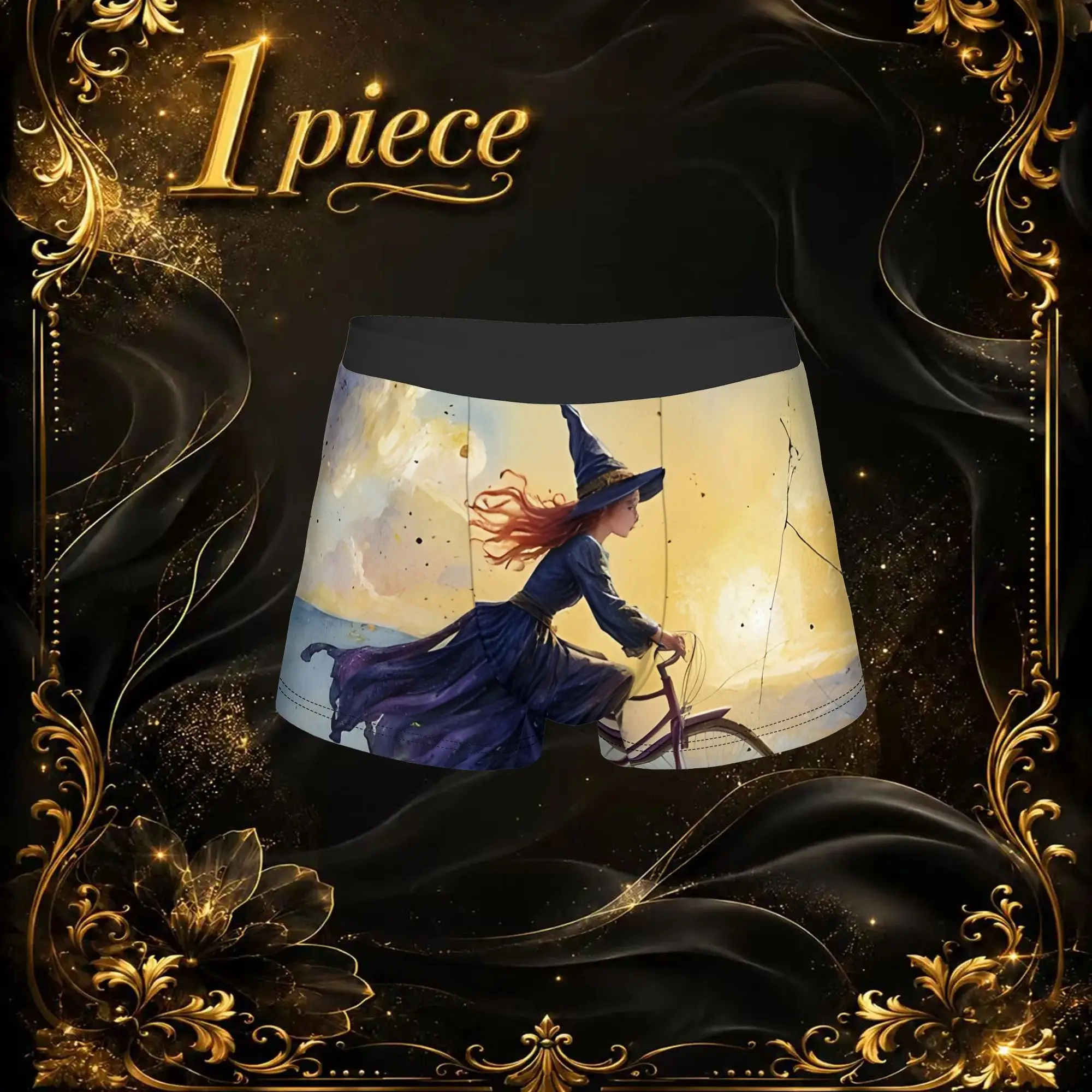 1pc Popular Witch Traveling By Bicycle Apron boxers  adults  Breathbale Panties Men's Underwear Print Shorts Boxer Briefs
