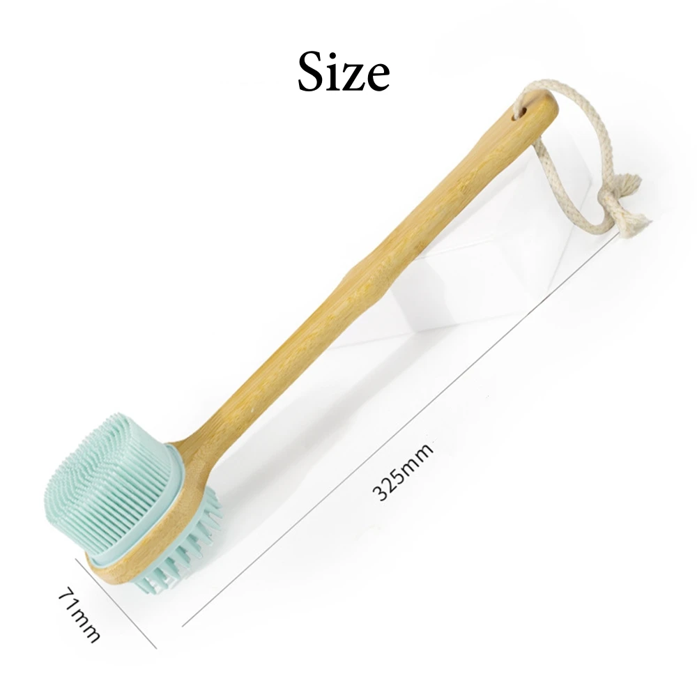 Double-sided Long Handle Bath Exfoliating Wooden Silicone Back Body Brush Soft SPA Skin Foam Massage Brush Shower Accessories