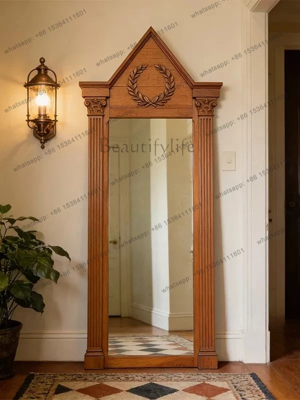 Wabi Stillwind Carved Entrance Full Body Mirror Ancient Floor Fitting Mirror in the Living Room