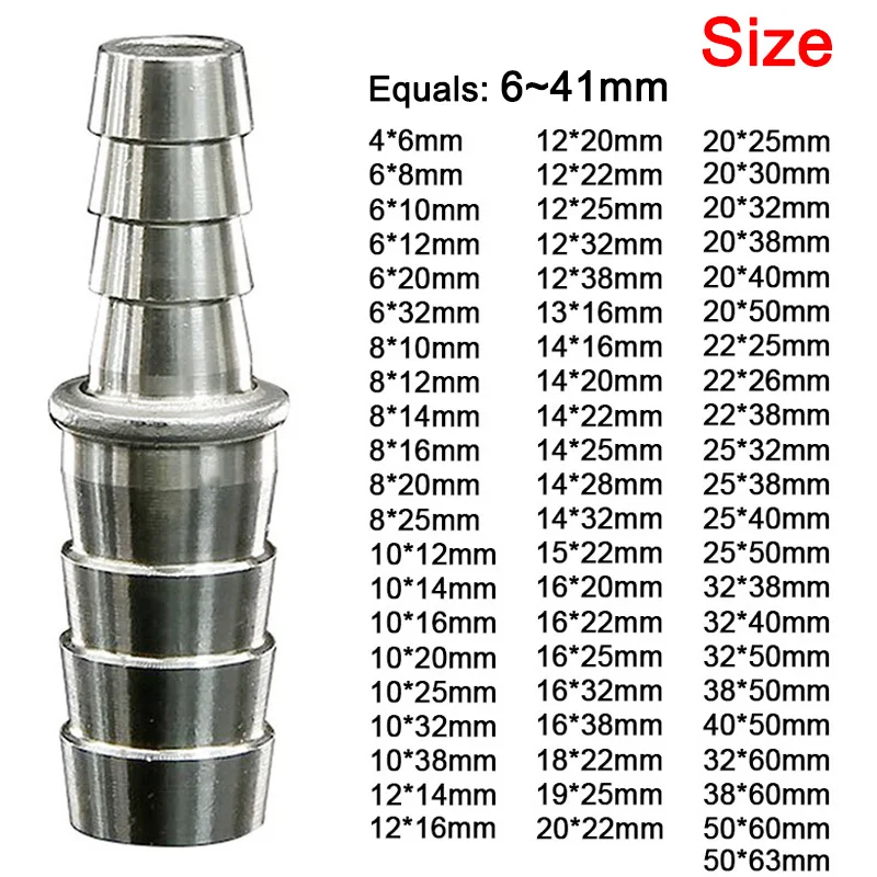 

Full-size 304 Stainless Steel 2 Way Barbed Pipe Fitting Reducer/Equals Connector Pagoda Joint Hose Barb OD 4 6 8 14 16 20-63mm