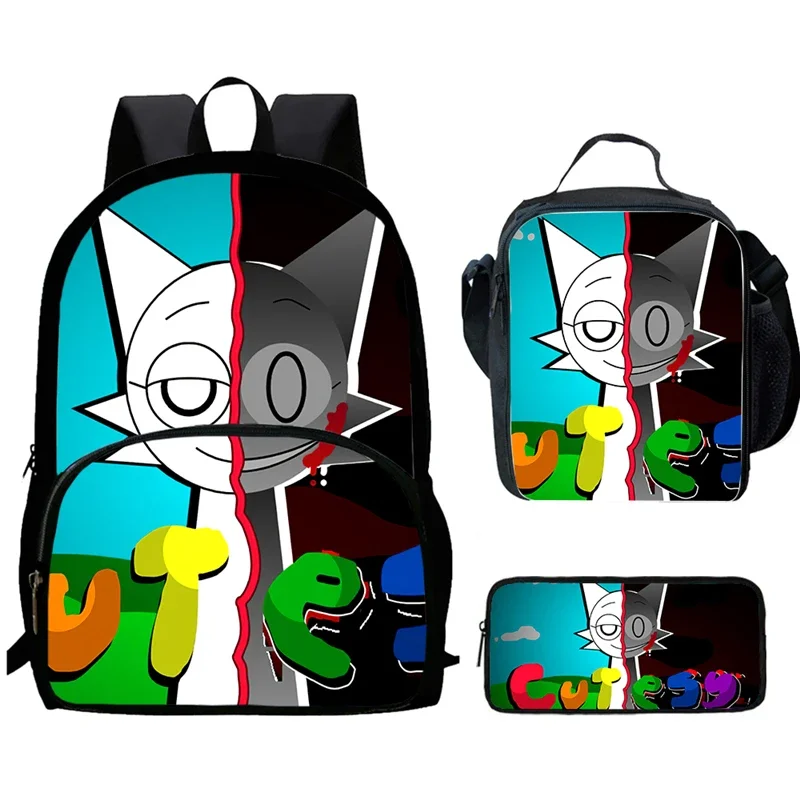 Cartoon Sprunki Child School Bags with Front Pocket,Lunch Bags,Pencil Bags for Aged 5-10 Cartoon School Backpack Boys Girls