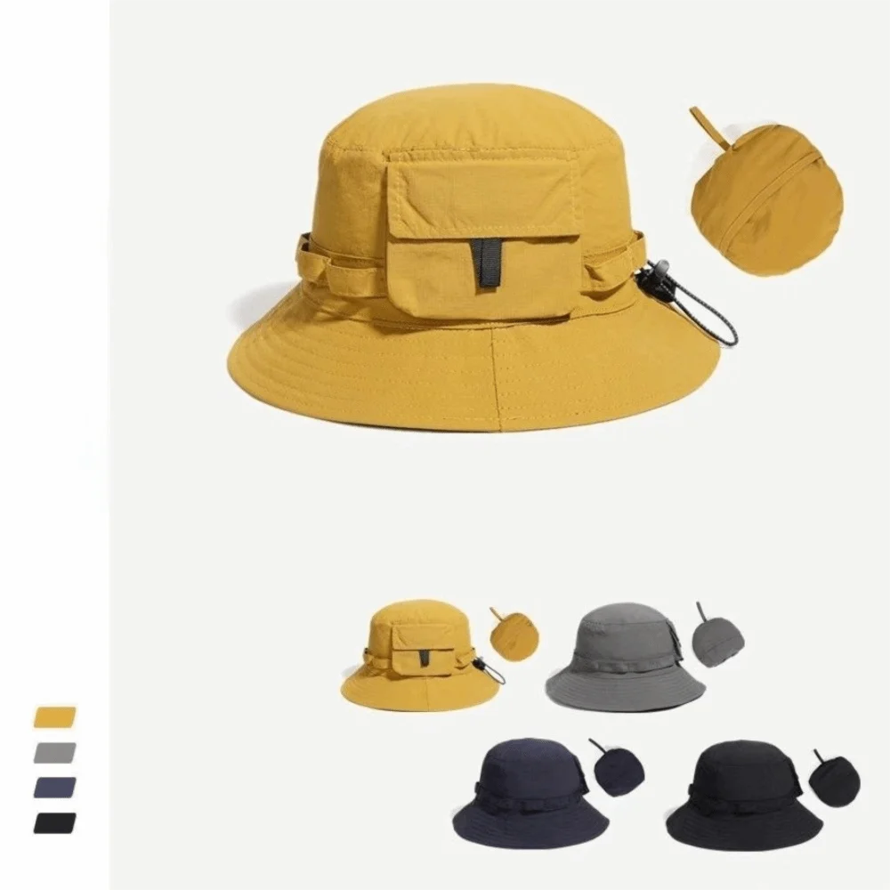 Anti-UV Foldable Bucket Hat Breathable With Storage Bag Quick Drying Fisherman Hat Pocket Design Polyester Waterproof Sun Hat