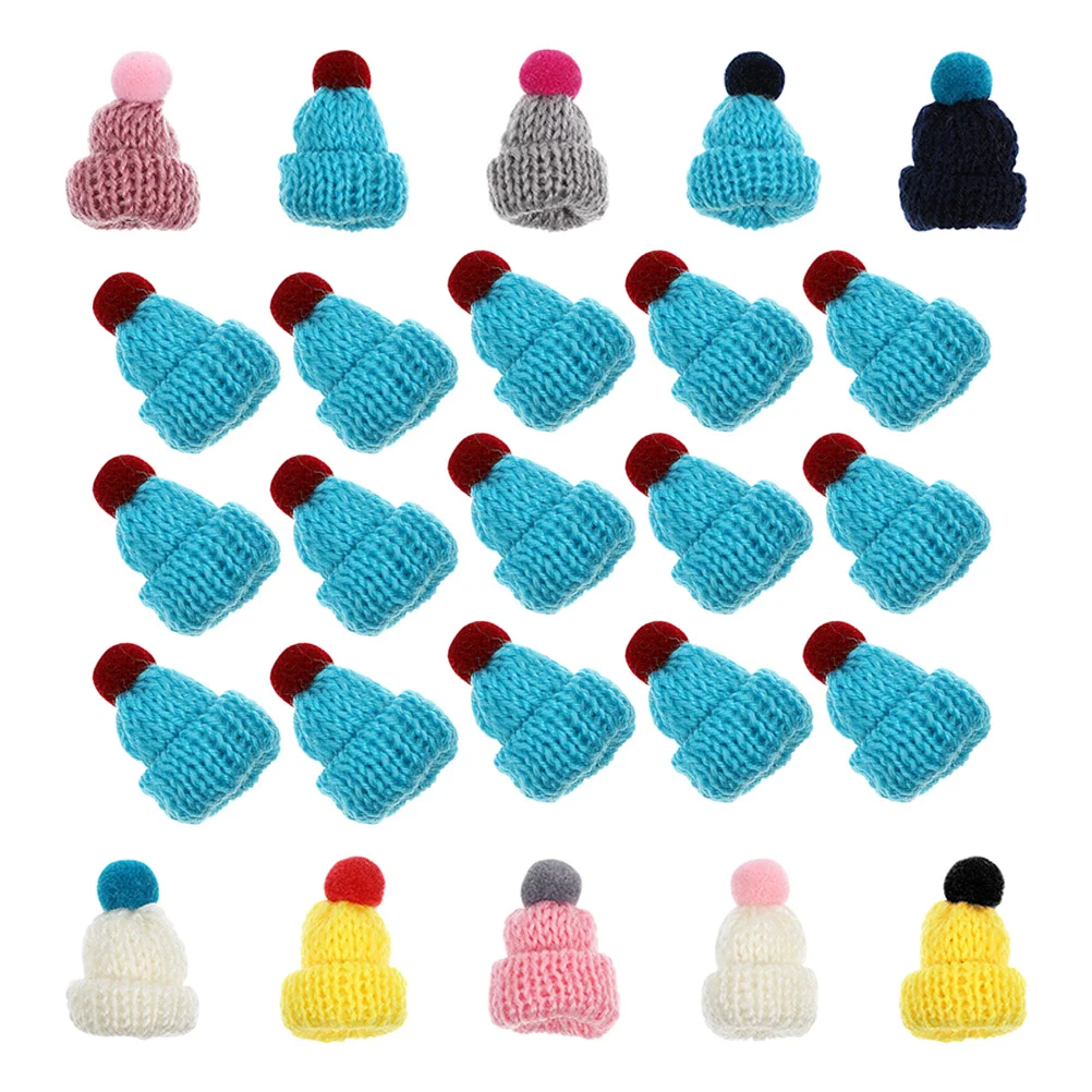 

100 Pcs Knitted Small Christmas Hat Mini Woolen Yarn Hats Toys Tiny Kitting Tree Ornaments DIY Supplies Hamster Knitting