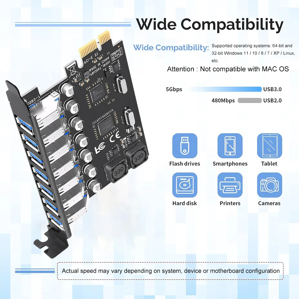 USB 3.0 PCI-E Expansion Card Adapter 5Gbps PCIe 7 Ports USB 3.0 Hub Controller Pcie Riser Card For BTC Mining for Chia Miner