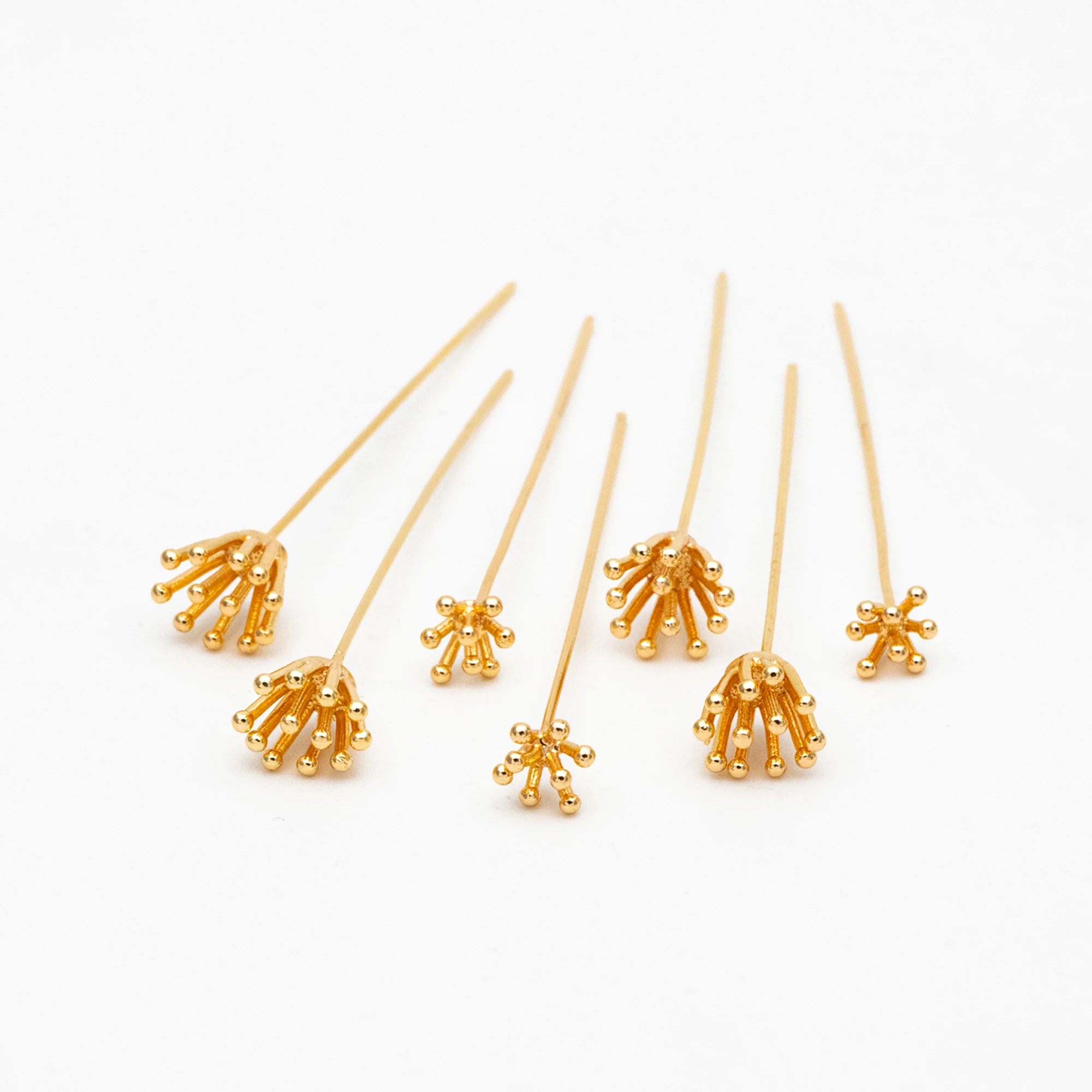 10pcs Gold Flower Head Pins 6mm/ 8mm, Gold Plated Brass Headpins, For Jewelry Making Diy Material Supplies Findings (GB-4035)