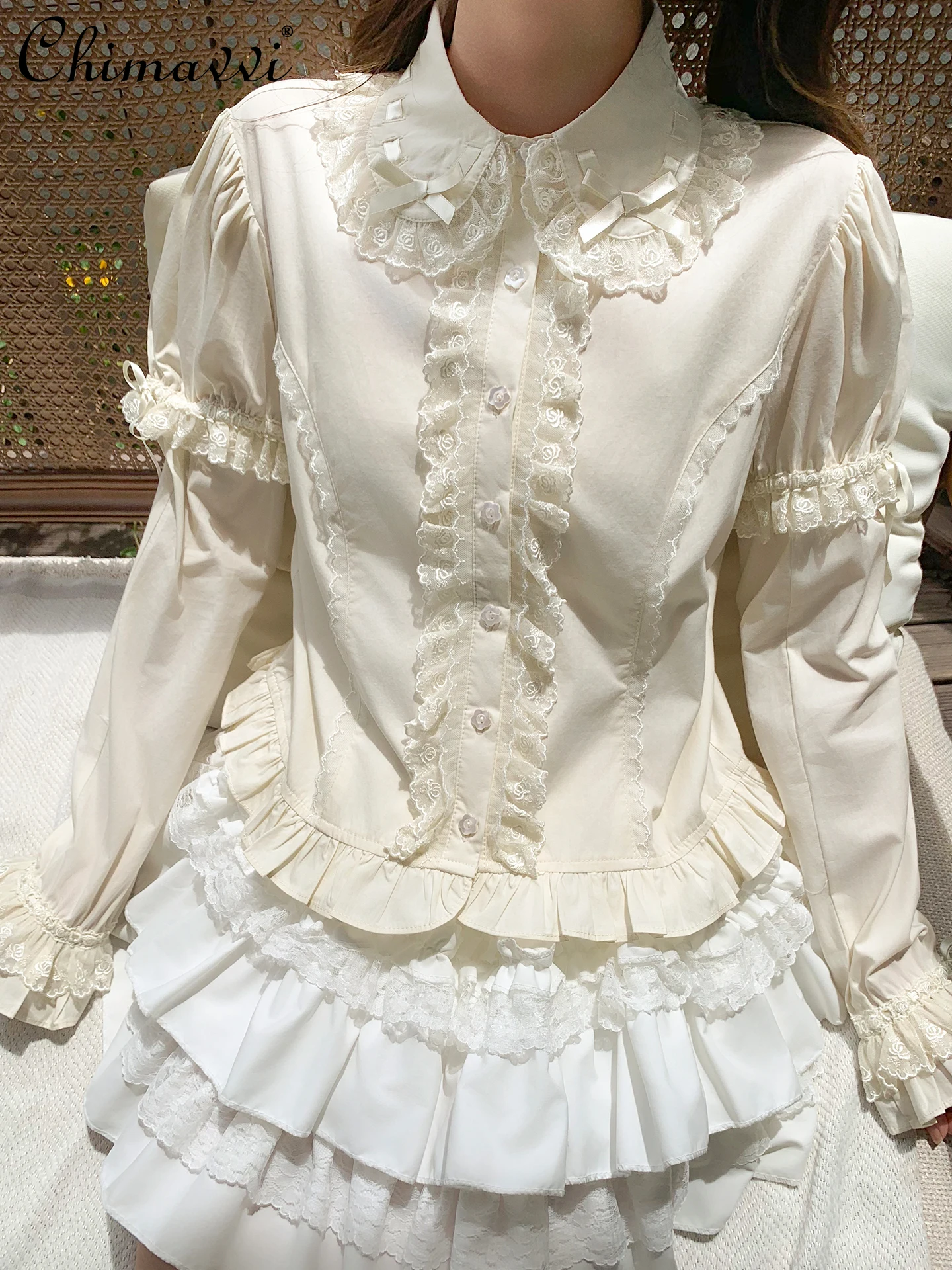 

Lolita Doll Collar Sweet Bow Long Sleeve Shirt Base Shirt Women Autumn New Cute Soft Girl Long Sleeve Slim-fit Blouse Top