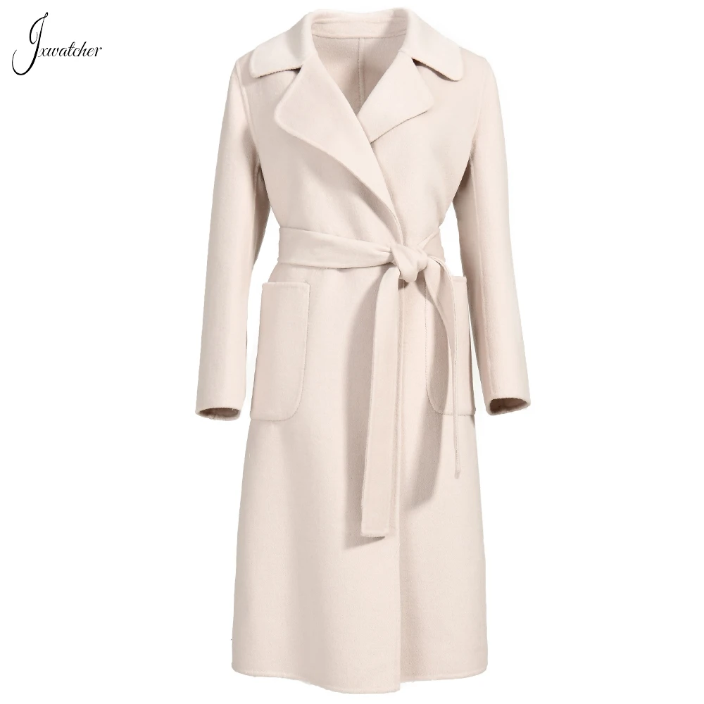 Imagem -04 - Jxverer Cabolsa de Caxemira Feminino High End Elegância Dupla Face lã Longo Trench Coat com Cinto Bolso Completo Sleevs Soild Cor Nova