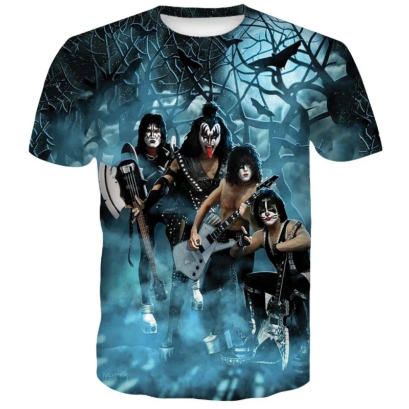 Fashion Summer Tees 3d Print Kiss Band for Mens/womens Hard Rock Pop Metal Cool Cool Streetwear Casual Round Neck T shirt tops