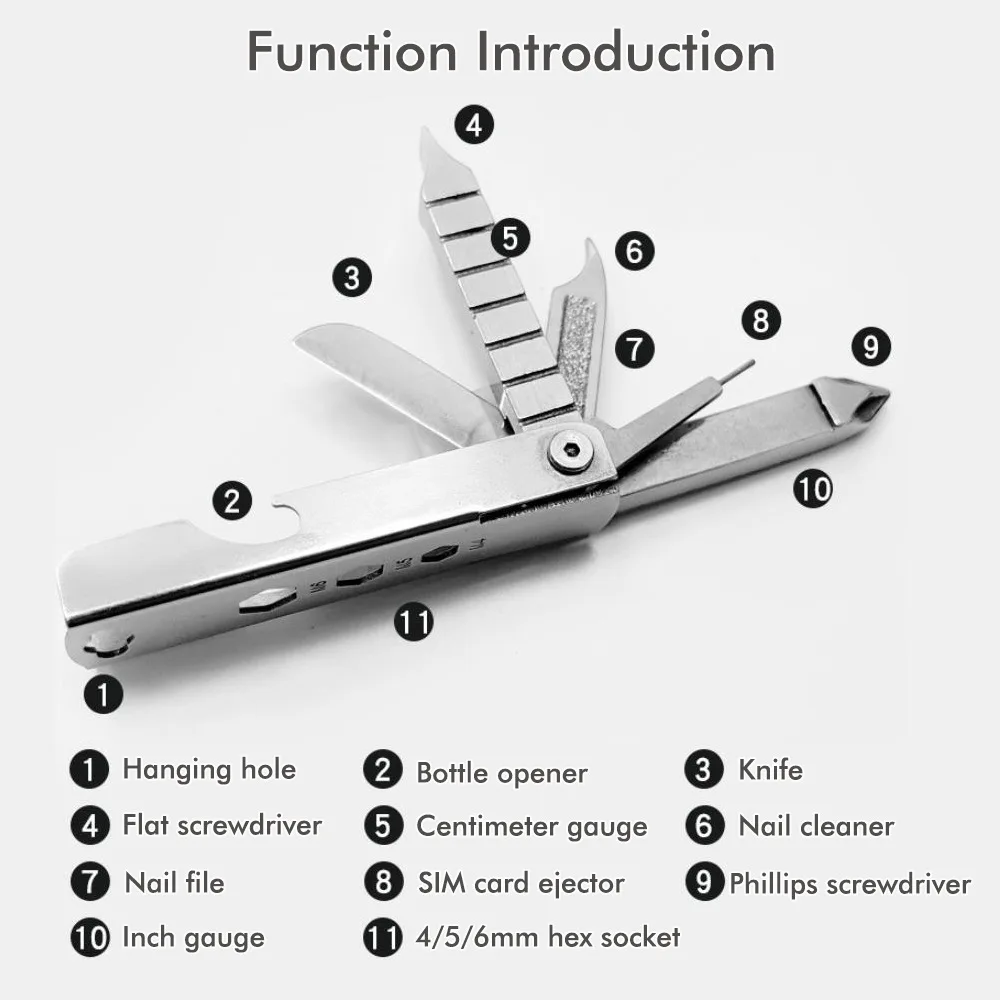 Stainless Steel 11 In 1 Outdoor Multi-function Portable Tool Mobile Phone Card Needle Knife Screwdriver Mobile Phone Bracket