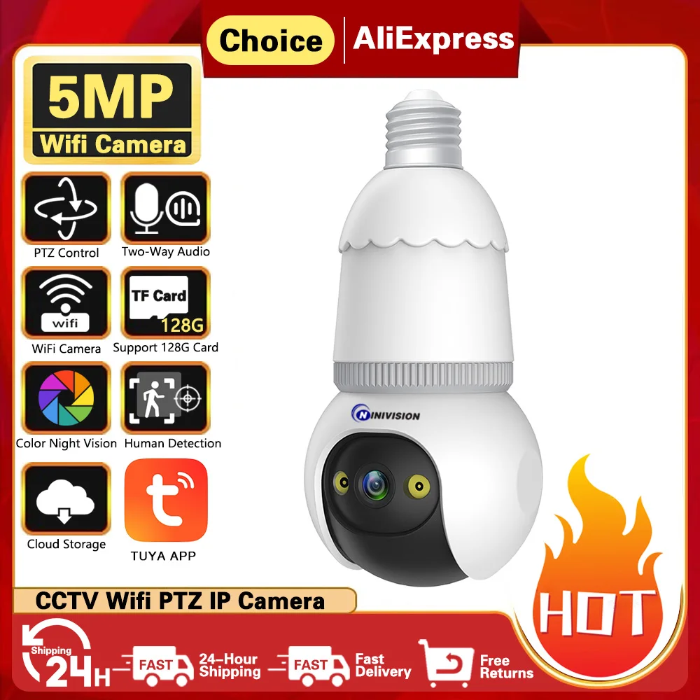 Tuya Smart Home 2.4G E27 Bulb Wifi Surveillance Camera HD Night Security Video Surveillance Supprt Two Way Audio Mobile Motion
