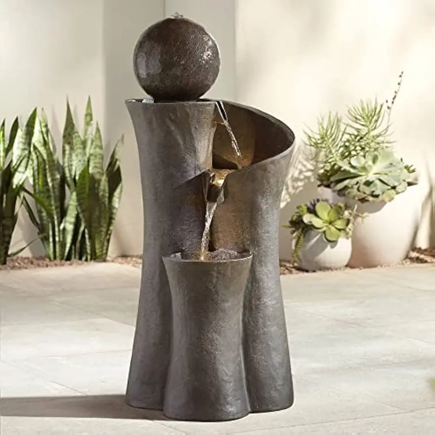 Zen Sphere Cascading Water Fountain Outdoor Indoor LED Floor Feature Garden Patio