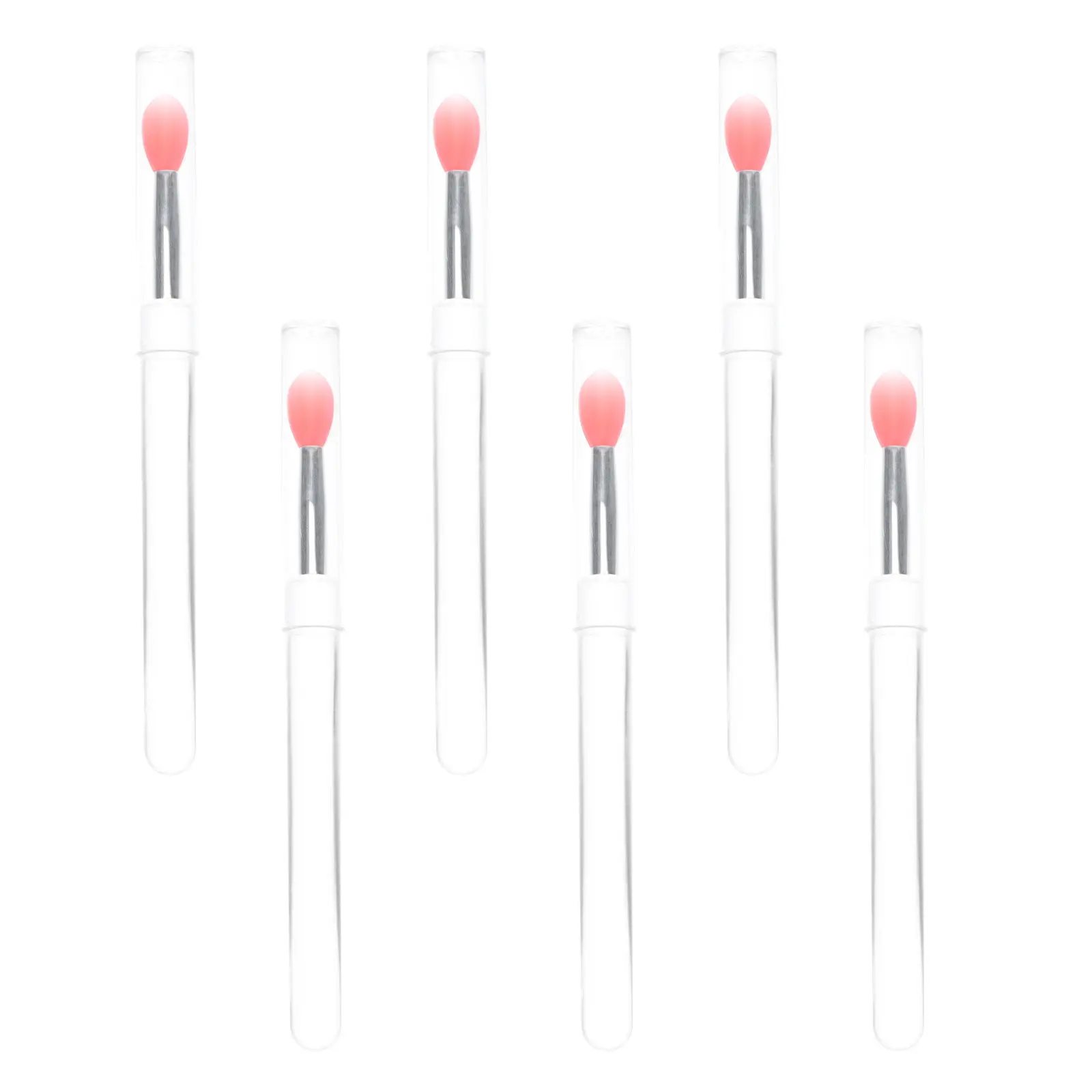 Zestaw 6 szt. silikonowych pędzelków do ust, zapobiegających wnikaniu pyłu, z delikatnymi główkami do aplikacji błyszczyka, szminki, cieni do powiek i balsamu, z trwałą rączką.