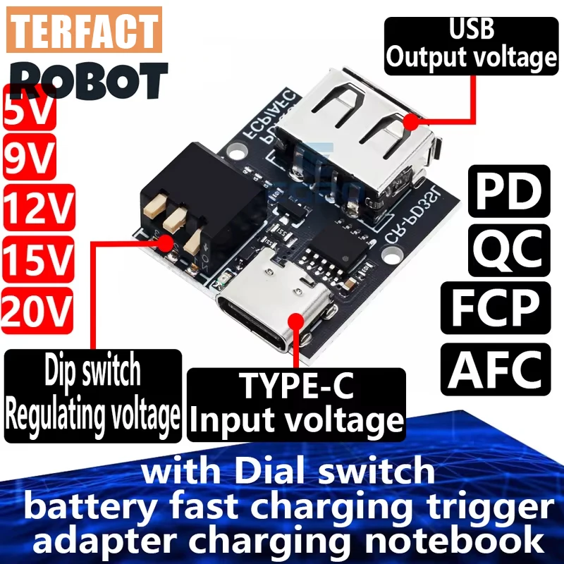 PD decoy QC/AFC/FCP QC battery fast charging trigger adapter charging notebook 9V 12V 15V 20V with Dial switch