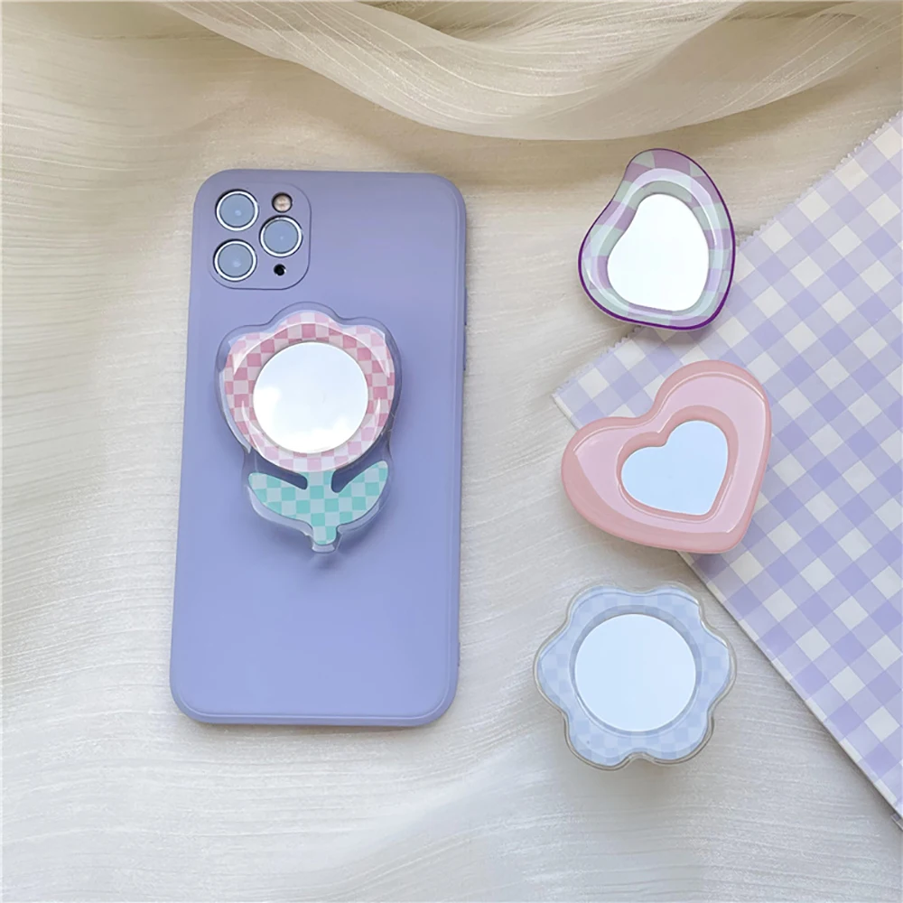 JCD Cute Mirror Tulip Flower Folding Mobile Phone Grip Holder Socket Pocket Support For Phone Finger Ring Expanding Stand
