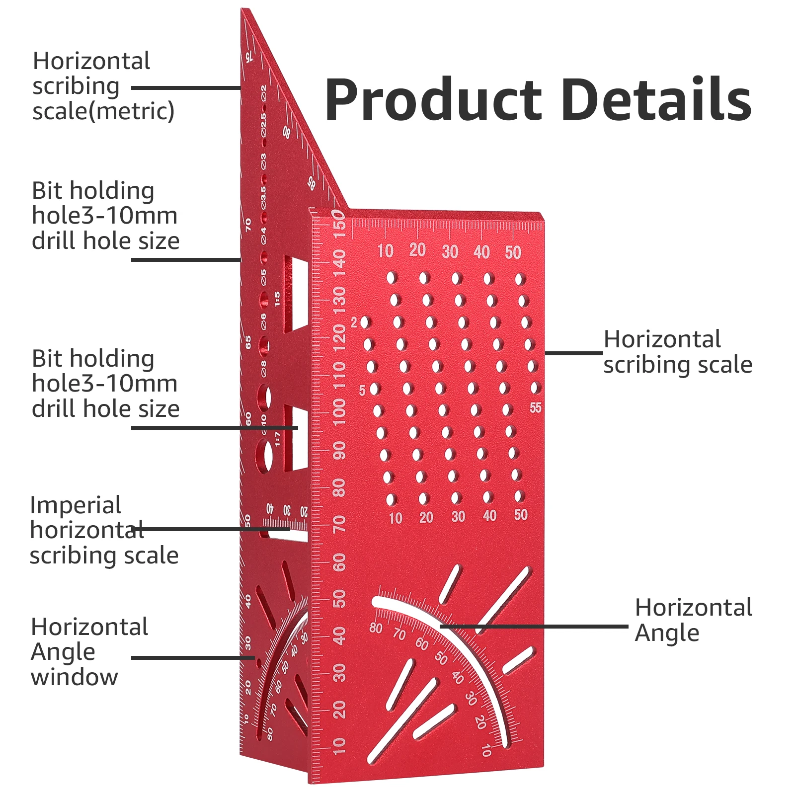 3D Multi-Angle Measuring Ruler Aluminum Alloy 7-in-1 Bevel Cut Triangulation Ruler 45/90° Square Protractor Measuring Tool