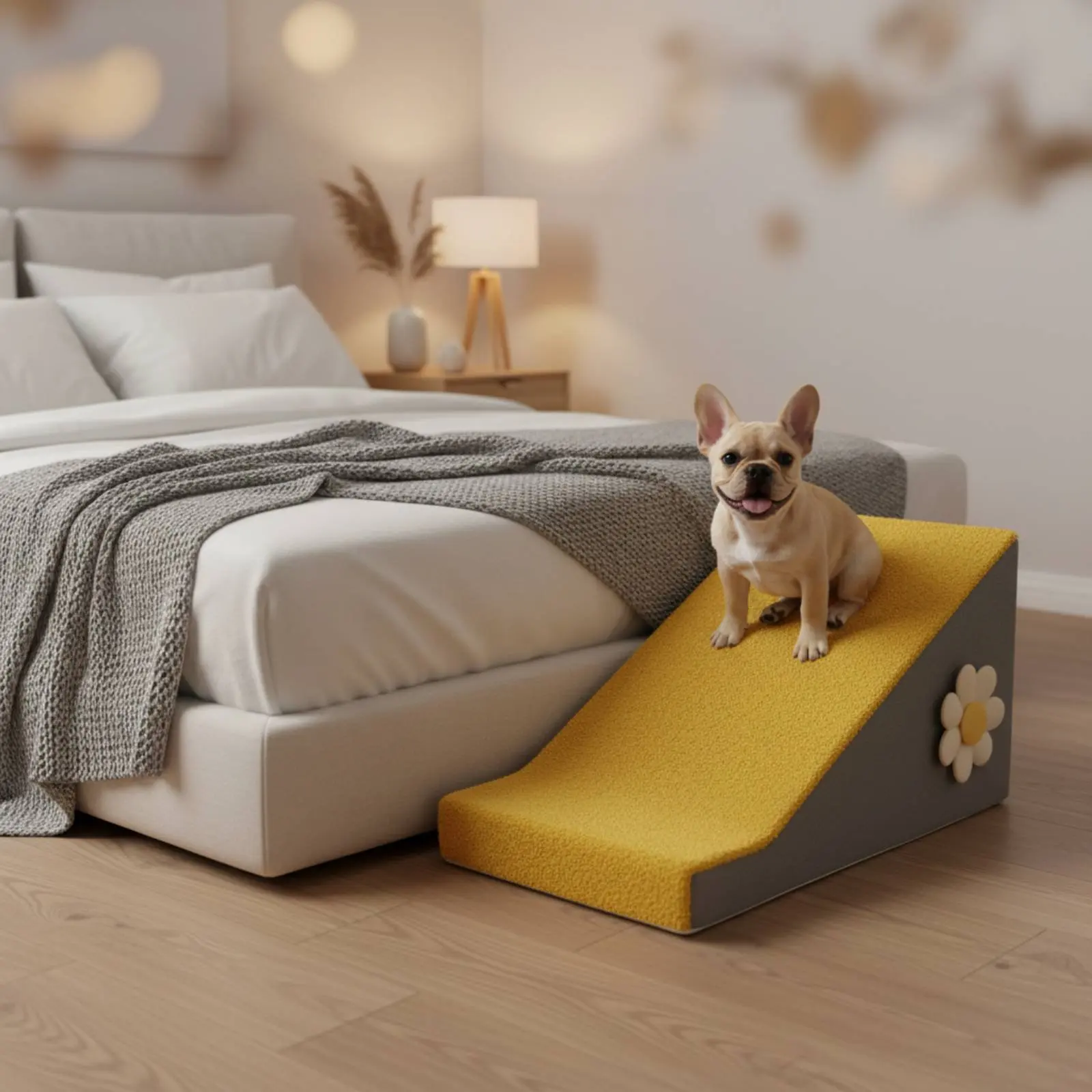 犬用ベッドステップ-取り外し可能で洗えるカバー付き-ペット用階段-フォーム製ペット用階段-優しい傾斜-軽量-小型犬用
