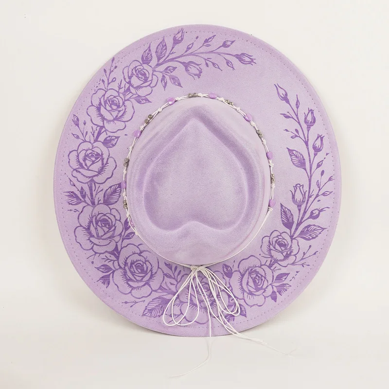 Classic European American suede western cowboy hat, featuring fashionable embossed and laser-engraved designs