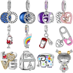 Abalorios de plata de ley 2023 para mujer, accesorio con forma de estrella, amor, mamá, niña, elefante, compatible con pulseras Pandora originales, joyería 925