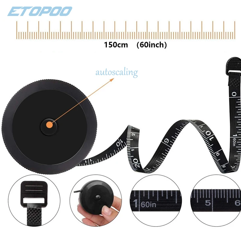 Black Double Sided Measuring Tape Auto 1.5m 60inch Retractable Tools Flexible Sewing Mini Measuring Tape