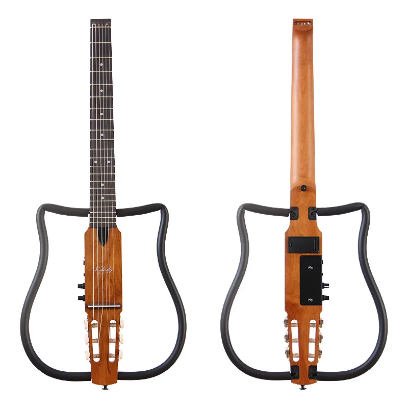 Headless 33 Inch Roasted Maple Folding Silent Classical Guitar 6 Strings Brown Portable Travel Gear