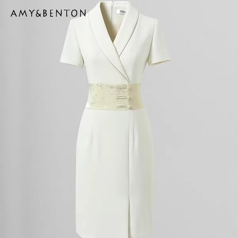 

Chinese Style Professional Suit Women's Dress 2026 Summer New Temperament Slimming Irregular A-line Work Clothes Dresses Ladies