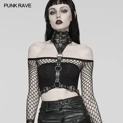 PUNK RAVE Women's Punk Standing Collar Cool PU Leather Choker  Harness Cosplay Halloween Black Sexy Accessories