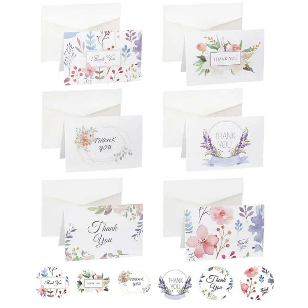 6 Sets of Thank You Cards with Envelopes and Stickers Floral Cards Blank Inside Message Greeting Cards Party