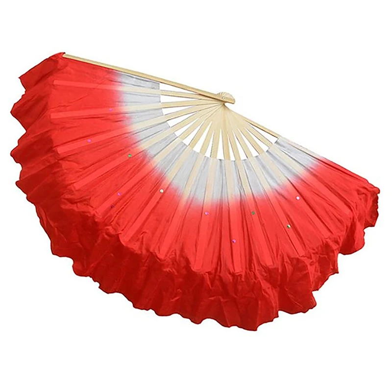 1PC 30cm Chinese Short Bellydance Fan Bamboo+10/20cm Half Circle SilkVeil Pairs Yangko Belly Dancing Fan Hand Dye Adults