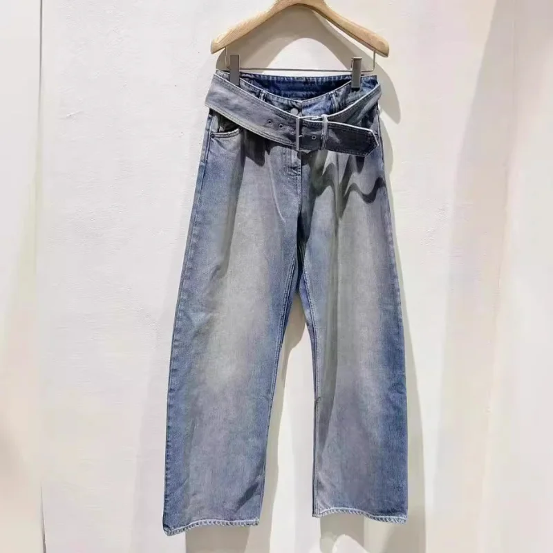 

2024 autumn women's clothing vintage washed distressed straight jeans