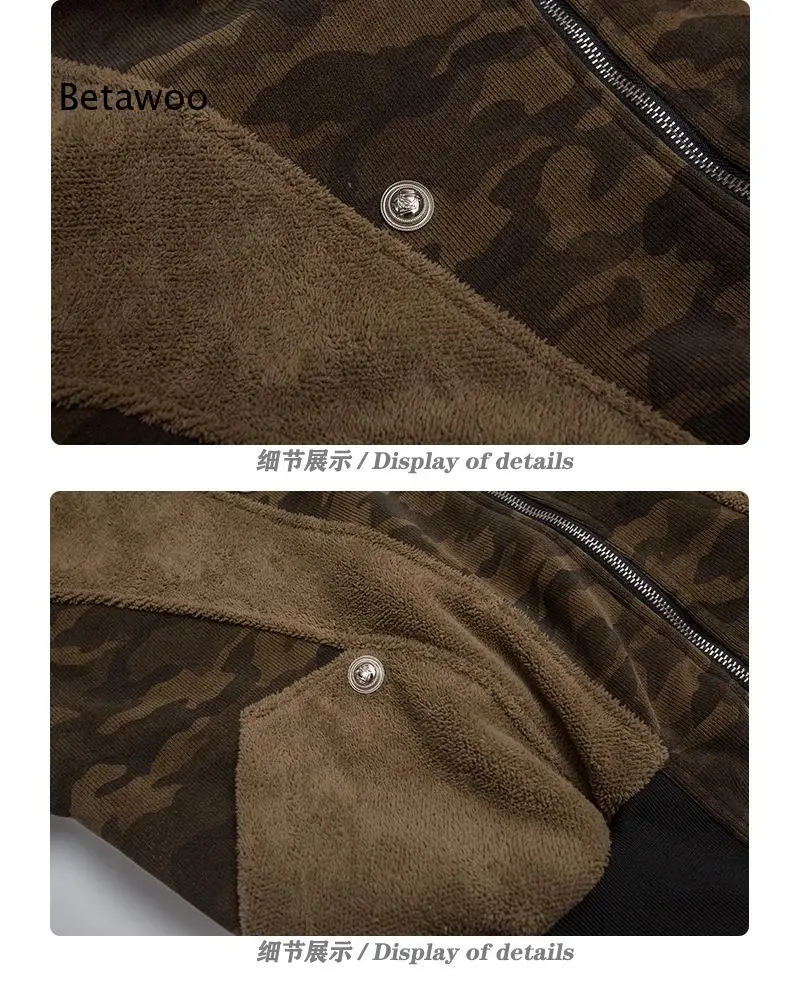 Women Hooded Faux Fur Trim Camo Padded Jacket Zip Up Loose Cropped Thick Warm Winter Outerwear for Daily Street Wear