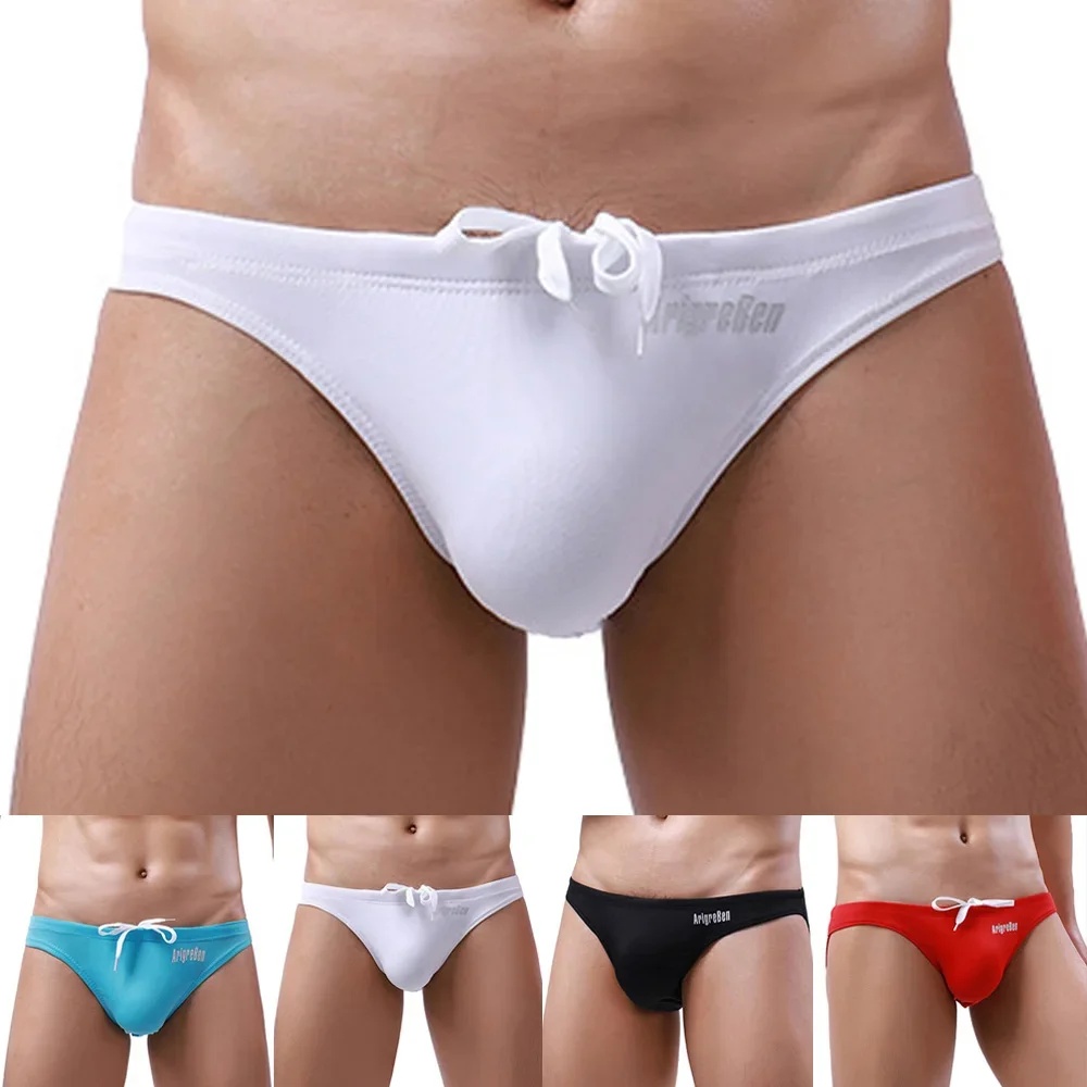 Elastic Waist Sexy Men U Pouch Briefs Swim Trunks Swimming Shorts Drawstring Bathing Suits Summer Beachwear