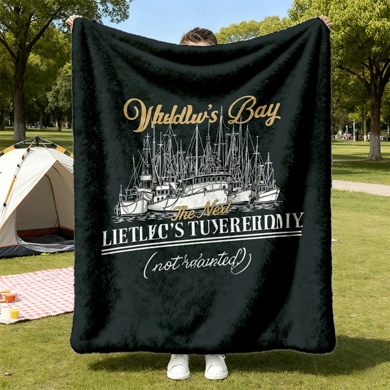 Widow's Bay Flannel Throw, Next Martha's Vineyard Cozy Blanket, Funny Retro Horror Graphic, Vintage Haunted Town Tourist
