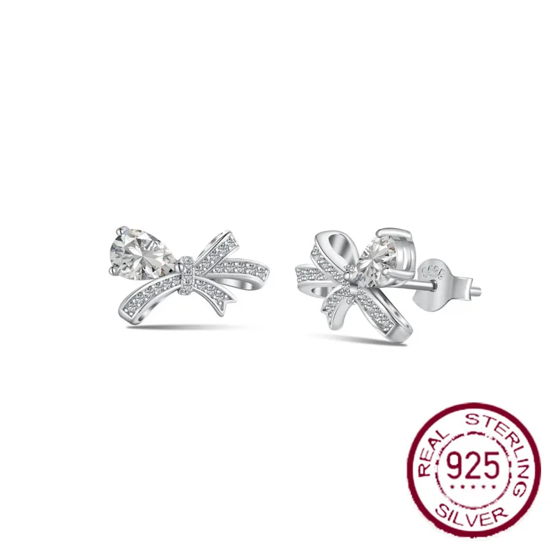 

New S925 sterling silver female earrings with bow design, water droplet main stone inlay, fashionable temperament wholesale