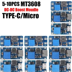 5-10PCS MT3608 Adjustable Step Up Module Voltage Regulator Micro/TYPE-C Plug 2V-24V to 5V-28V 2A Step-Up DC-DC Boost Converter