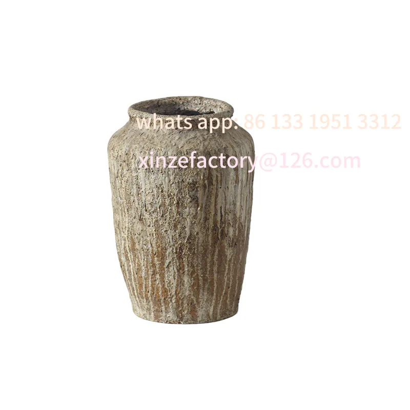 

Vintage decorative vase studio posing flower arrangement container props bohemian style old dried flower pot